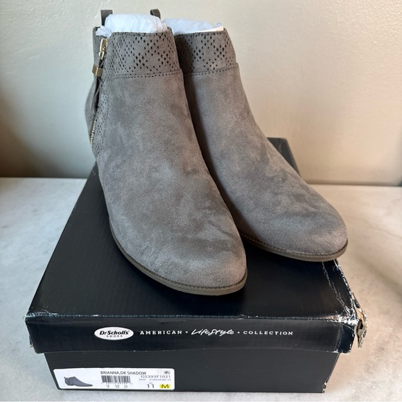 Dr Scholls Brianna Booties Women 11M Gray Ankle Zip Block Heel Minimalist NWB - Picture 1 of 5